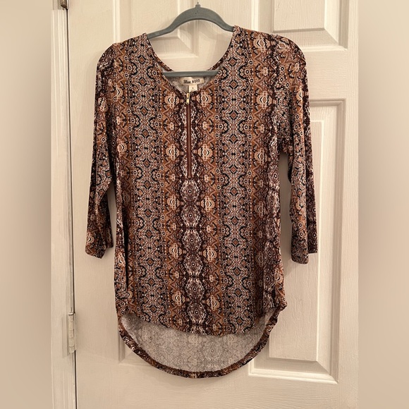 Size small brown paisley patterned zip front blouse shirt top - Picture 2 of 5